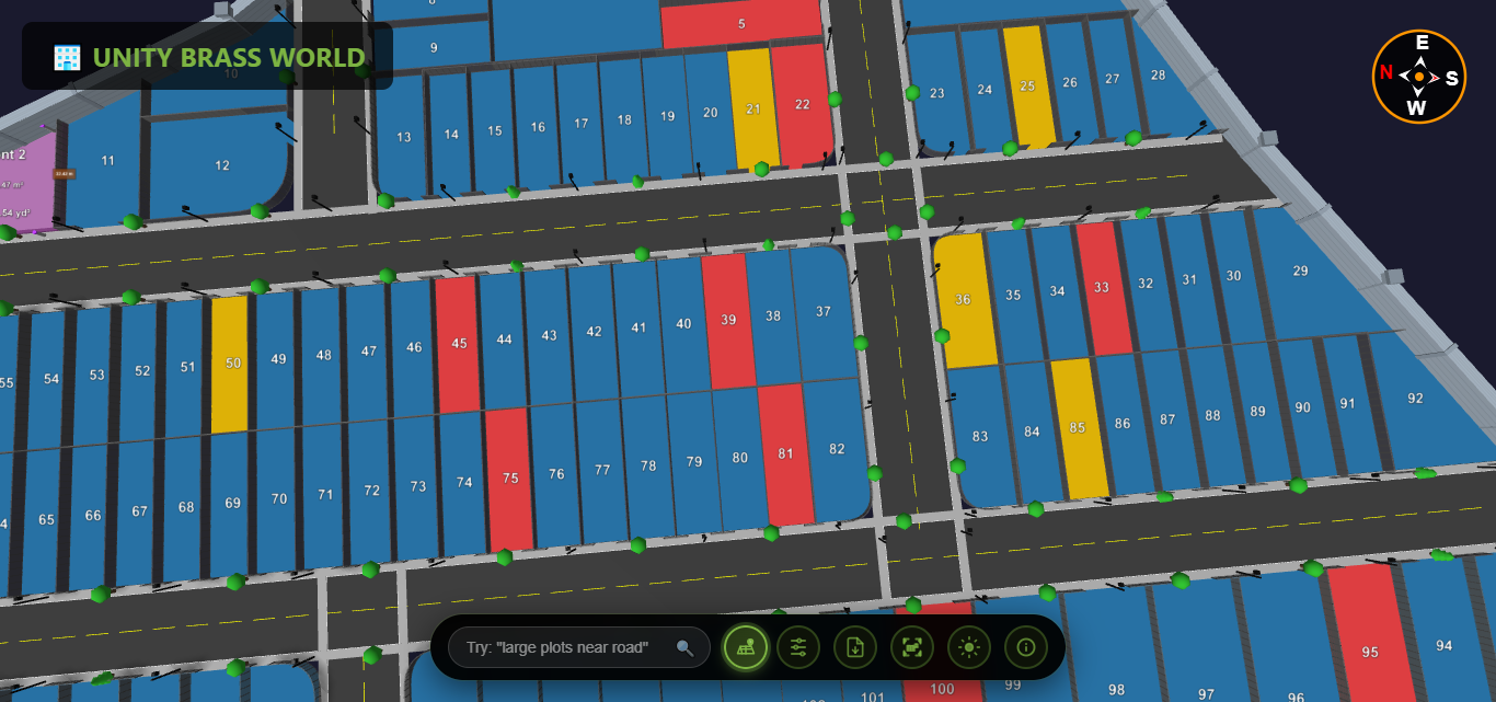 3D plot visualization with green spaces and internal roads